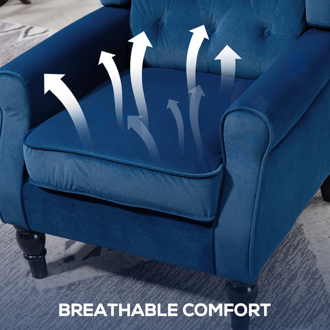 Wingback Accent Chair, Retro Upholstered Button Tufted Occasional Chair for Living Room and Bedroom, Blue