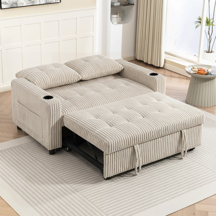 Corduroy Click Clack Sleeper Sofa with Pull Out Design, 2 Seater Sofa 