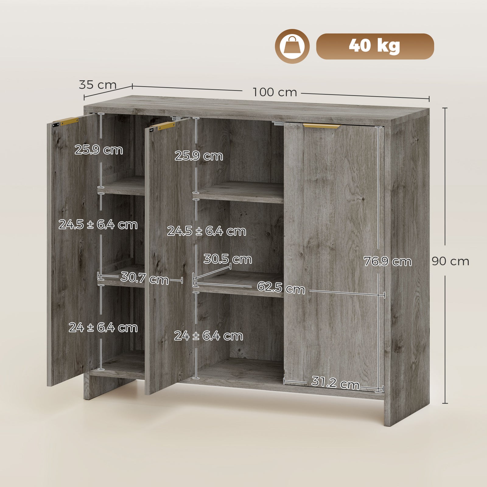 Sideboard Cabinet, Modern Storage Cabinet with 3 Doors and Adjustable 