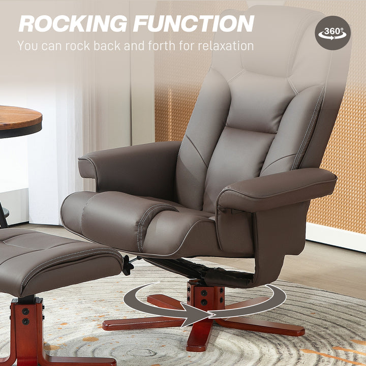 HOMCOM Faux Leather Manual Recliner and Footstool Set - Brown | Aosom UK