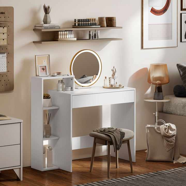 Desk with Storage, Computer Desk with 3 Open Shelves and Drawer, Works