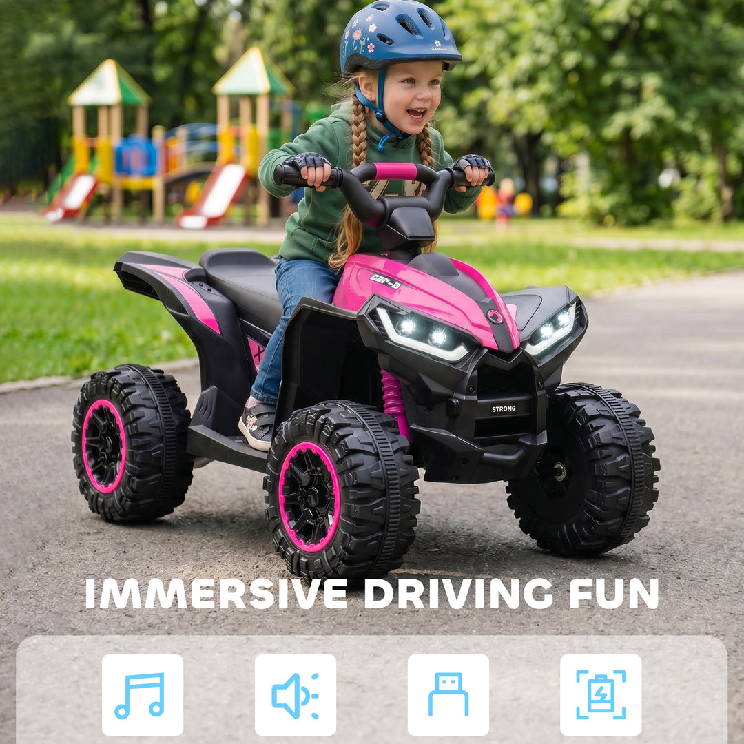 12V Ride-On Quad Bike w/ Music, Horn, for Ages 3-5 Years - Pink