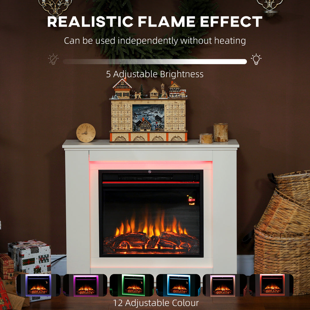 MCL Electric Fireplace with Surround, 32" 2000W Inset Electric Fire and Mantel Reach up to 30 m² with 12 Colours Realistic Flame Effect & 5 Brightness, Remote & Timer for Living Room, White