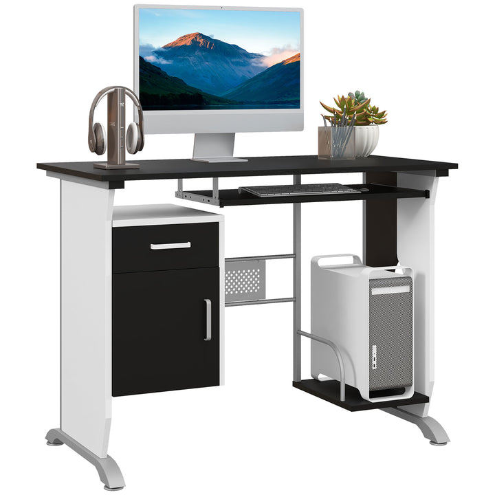 HOMCOM Computer Desk with Sliding Keyboard Tray Storage Drawers and Host Box Shelf Home Office Workstation (Black) | Aosom UK