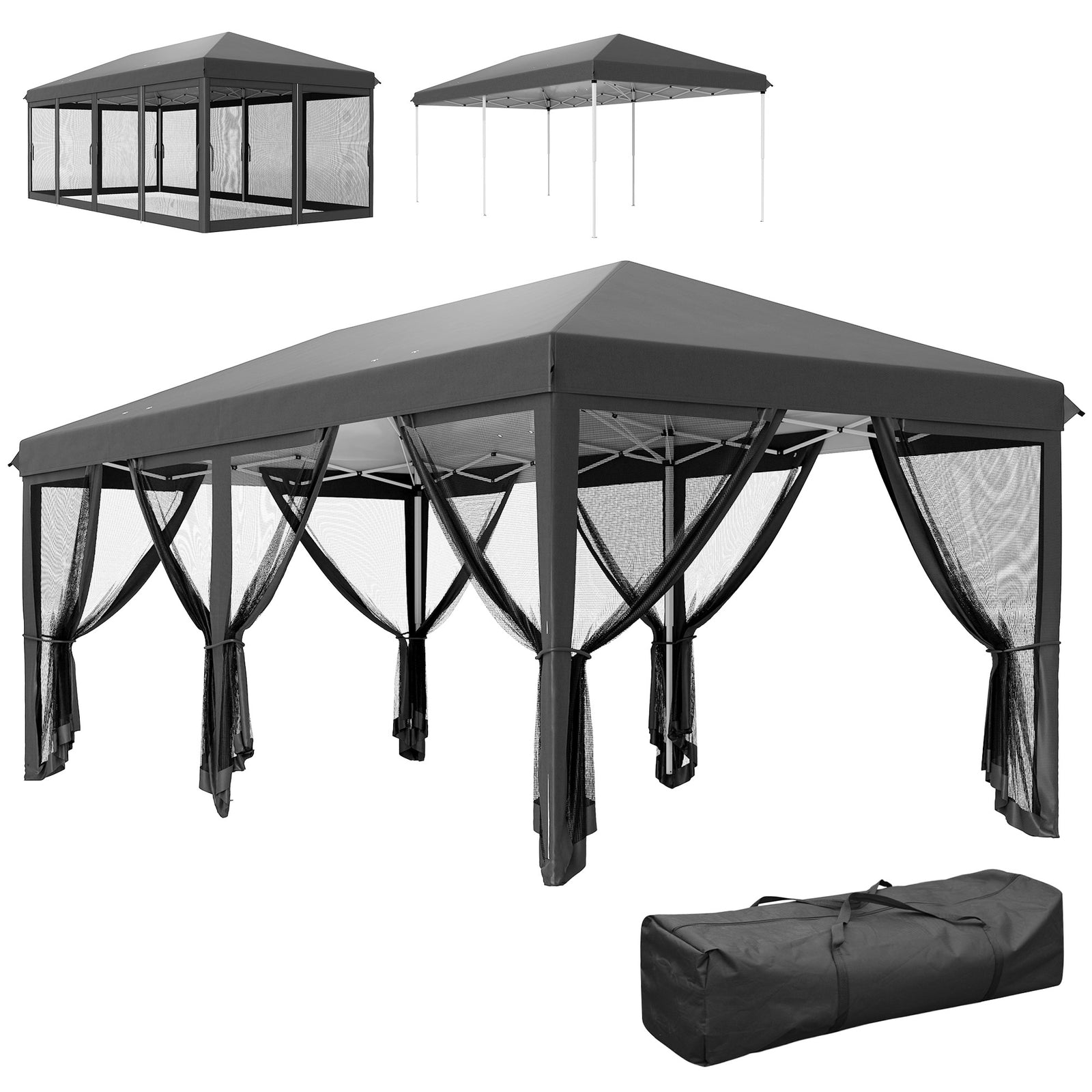 3 x 6m Pop Up Gazebo, Outdoor Canopy Shelter, Marquee Party Wedding Tent with 6 Mesh Walls and Carry Bag, Black