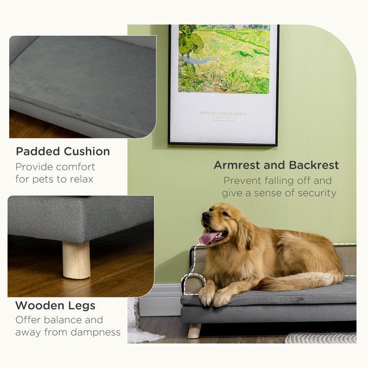 Dog Sofa, with Wooden Legs, Water-Resistant Fabric, for Medium & Large Dogs - Grey