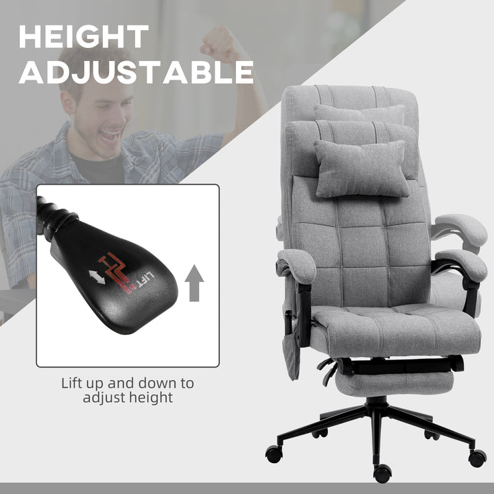 Office Chair with 6-point Vibration Massage and Heat, Computer Chair with Adjustable Height, Head Pillow, Footrest for Home, Grey
