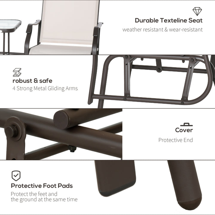 Outsunny Garden Double Glider Rocking Chairs Gliding Love Seat with Middle Table Conversation Set Patio Backyard Relax Outdoor Furniture Beige