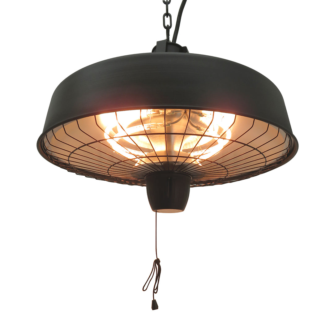 Adjustable Power 1000/2500W Infrared Halogen Electric Patio Light Heater, Ceiling Hanging Mount -Black