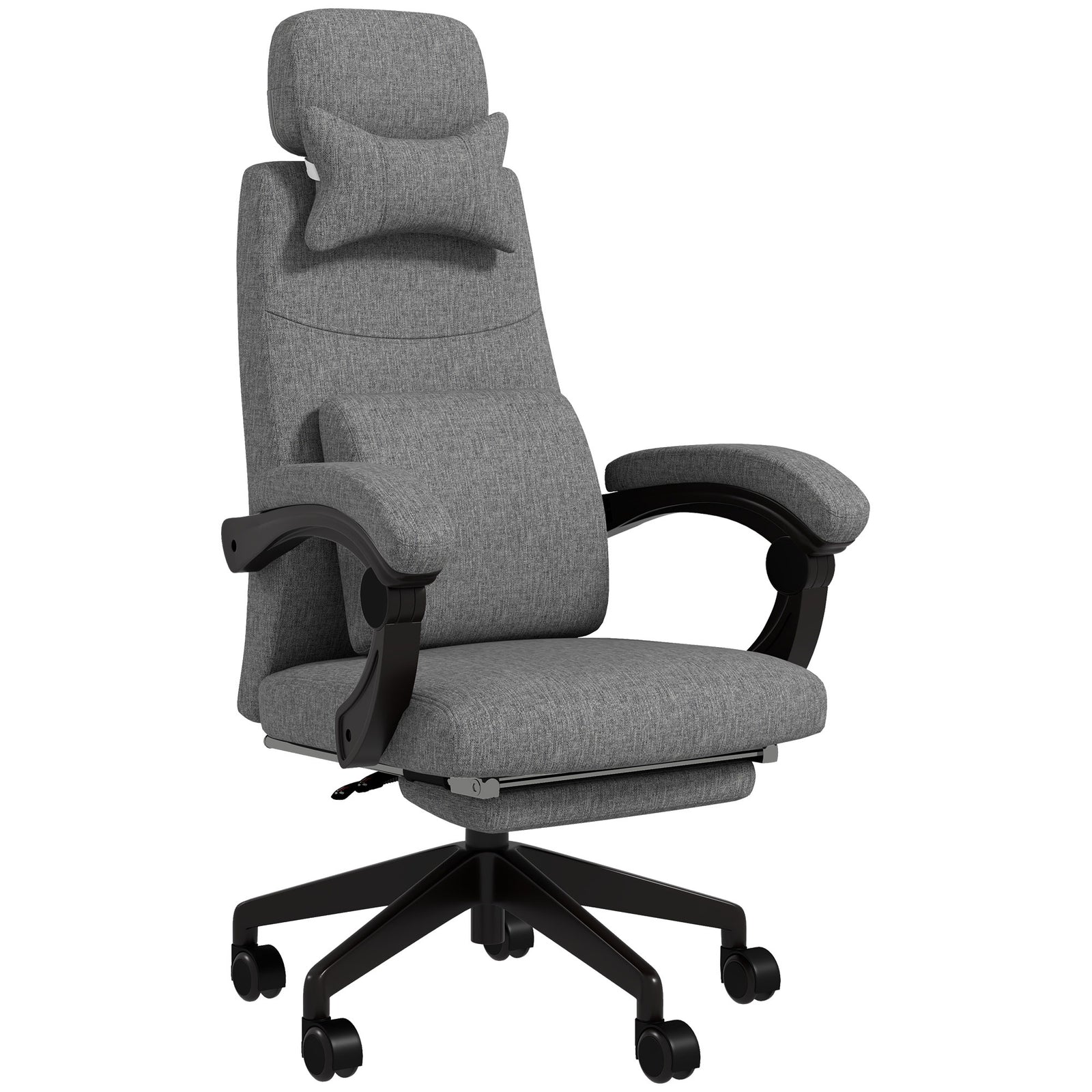 Linen-Look Office Chair, with 160° Reclining Back and Footrest - Grey