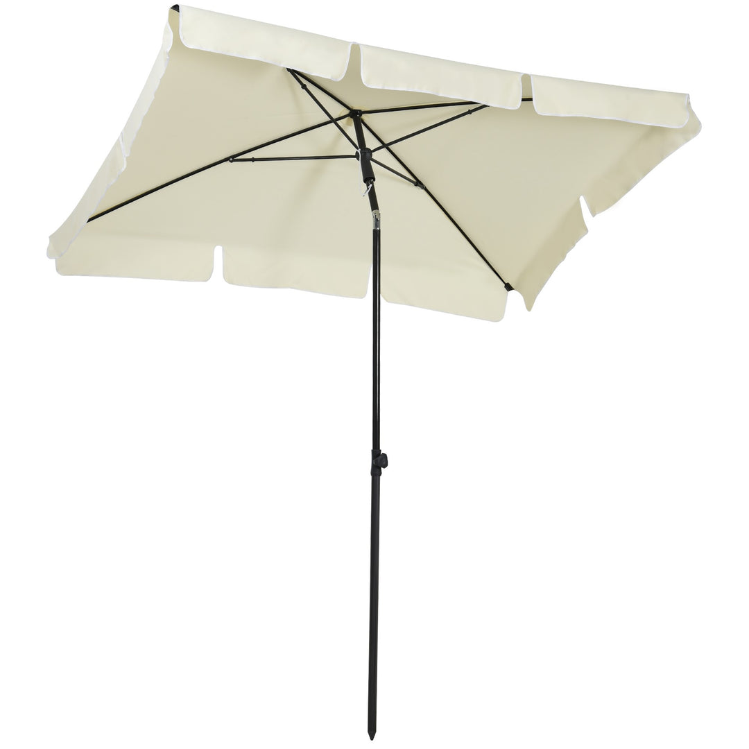 MCL 2 x 1.3m Garden Parasol Umbrella, Outdoor Market Table Umbrella with Ruffles & Aluminium Pole, Rectangular Tilting Parasol Sun Shade Canopy, Cream White