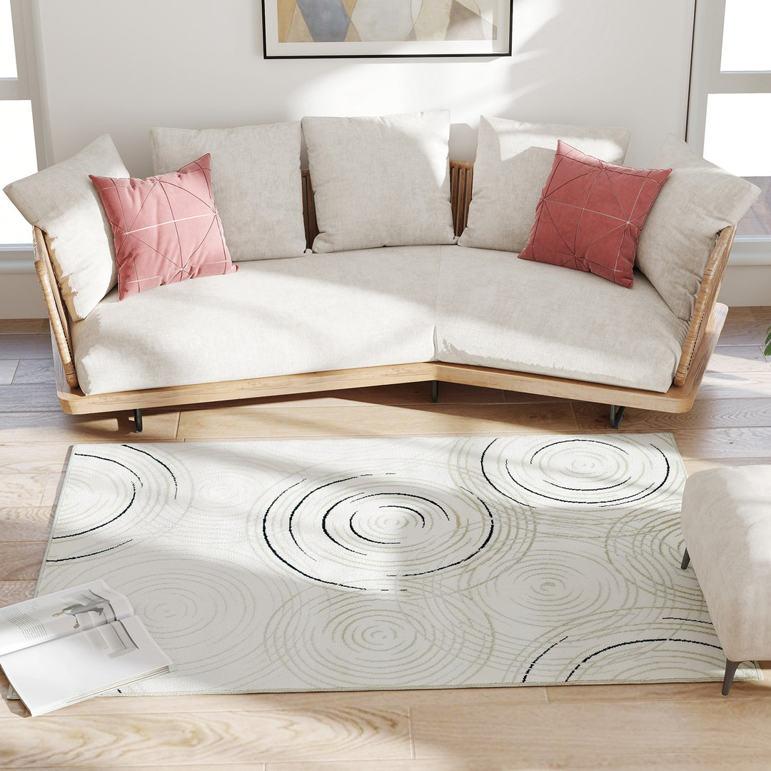 Modern Area Rug, Swirl Pattern Machine Washable Rug, Allergy-Friendly Floor Carpet for Living Room, Bedroom, Dining Room, Home Office, 170 x 120 cm, Cream White