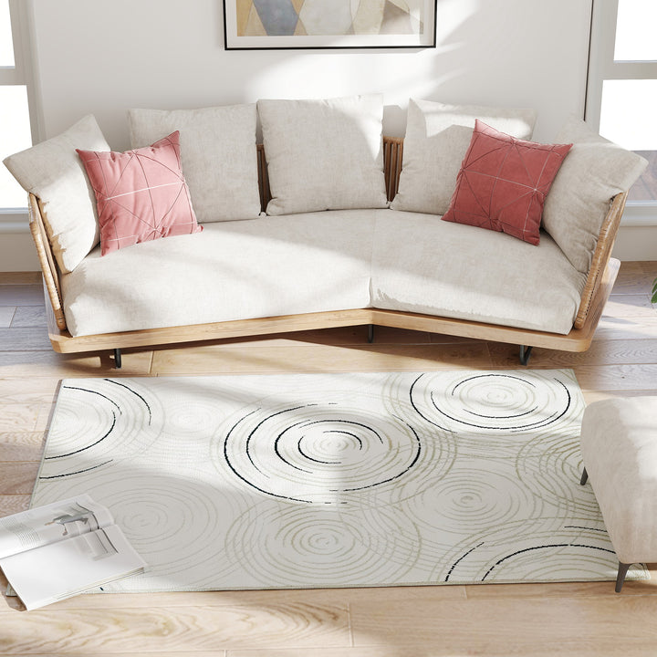 Modern Area Rug, Swirl Pattern Machine Washable Rug, Allergy-Friendly Floor Carpet for Living Room, Bedroom, Dining Room, Home Office, 170 x 120 cm, Cream White