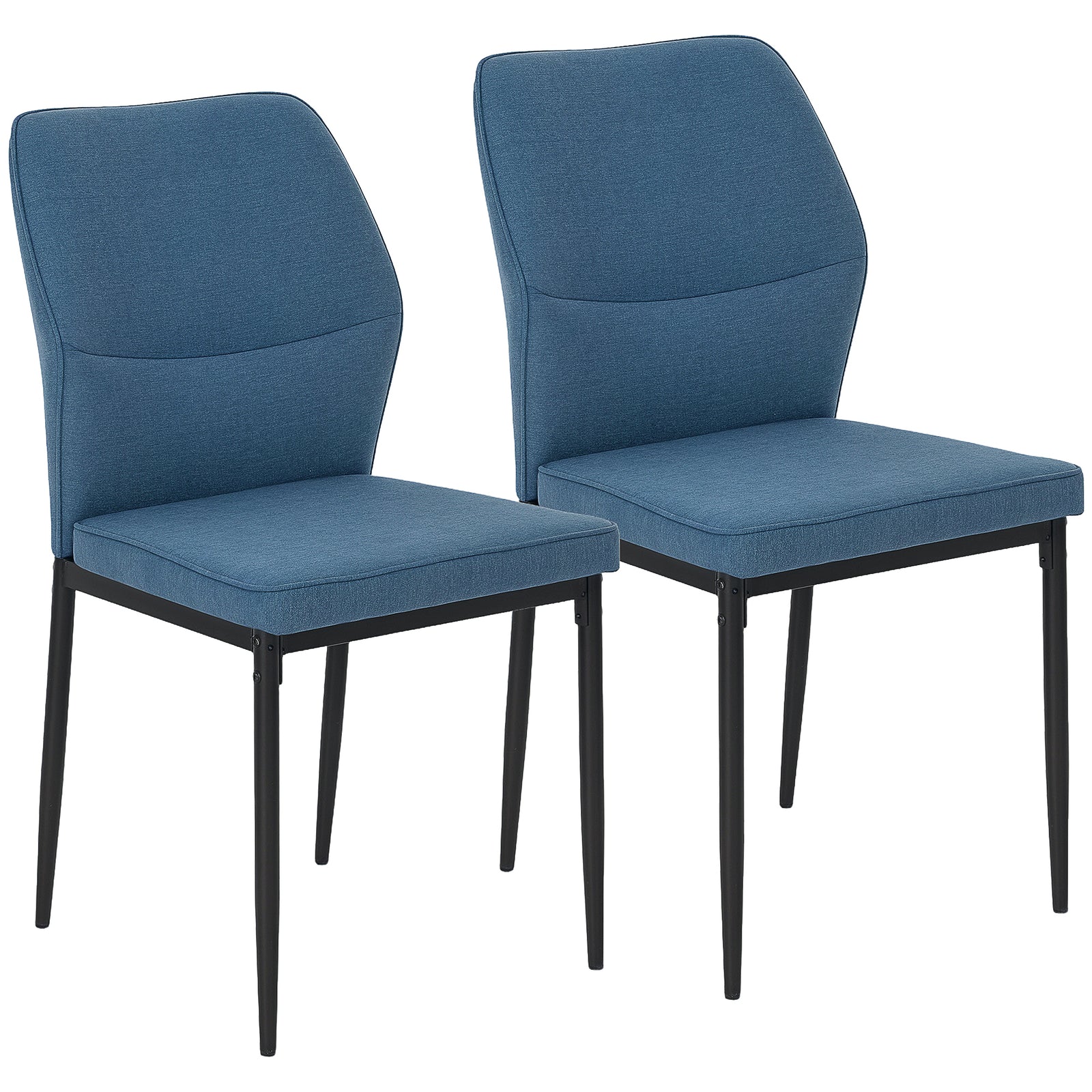 Velvet Dining Chairs Set of 2, Modern Armless Upholstered Kitchen Chairs with Metal Legs, Curved Back and Padded Seat, for Dining Room, Bedroom, Living Room, Blue