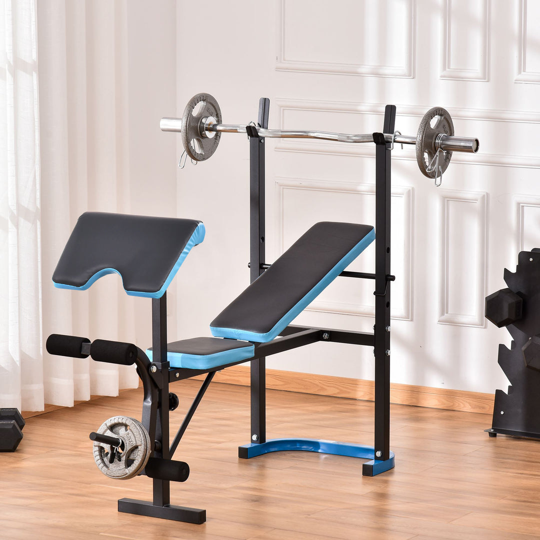 HOMCOM Adjustable Weight Bench with Leg Developer Barbell Rack for Lifting and Strength Training Multifunctional Workout Station for Home Gym Fitness