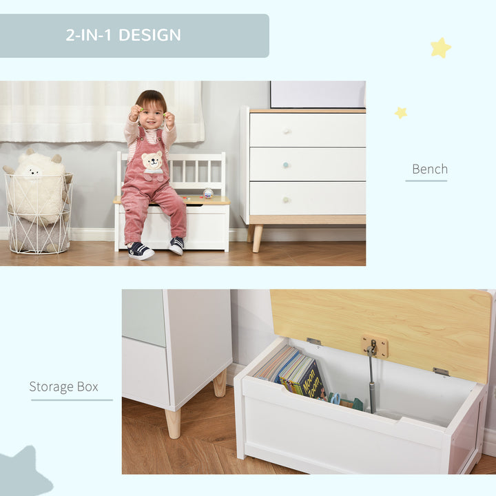 HOMCOM 2-IN-1 Wooden Toy Box Seat Bench Storage Chest Cabinet Organizer with Safety Pneumatic Rod 60 x 30 x 50cm White