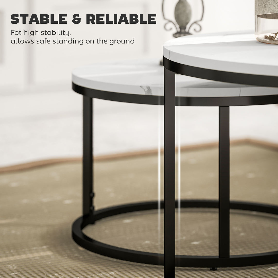 Set of Two Marble-Effect Stacking Tables - Black/White