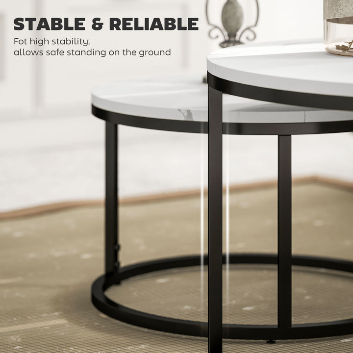 Set of Two Marble-Effect Stacking Tables - Black/White