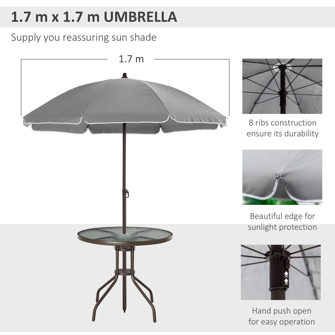 Outsunny 6 Piece Patio Dining Set with Umbrella, 4 Folding Dining Chairs & Round Tempered Glass Table for Garden, Backyard and Poolside, Grey