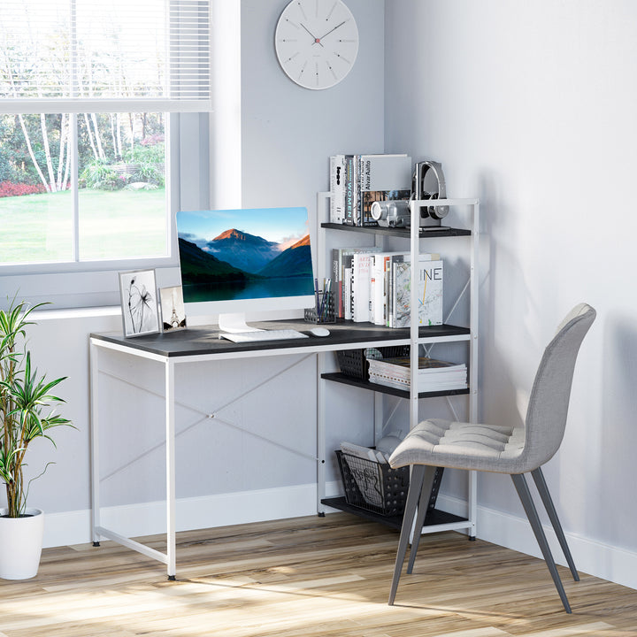 HOMCOM Workstation Wonder: 4-Tier Bookshelf, Sturdy Metal Frame, Wooden Desktop, Home Office Companion, Black & White | Aosom UK