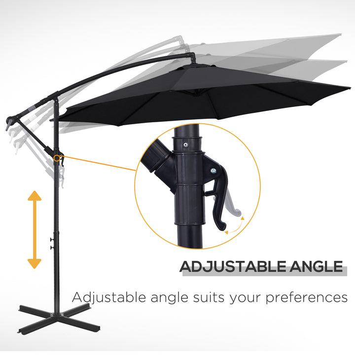 2.45m Overhanging Cantilever Parasol, Heavy Duty Waterproof Garden Umbrella with Cross Base, Black