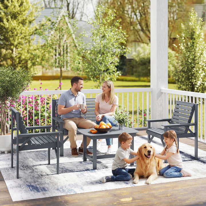 4 Piece Wooden Garden Furniture Set, Outdoor Garden Sofa Set with 2 Ar