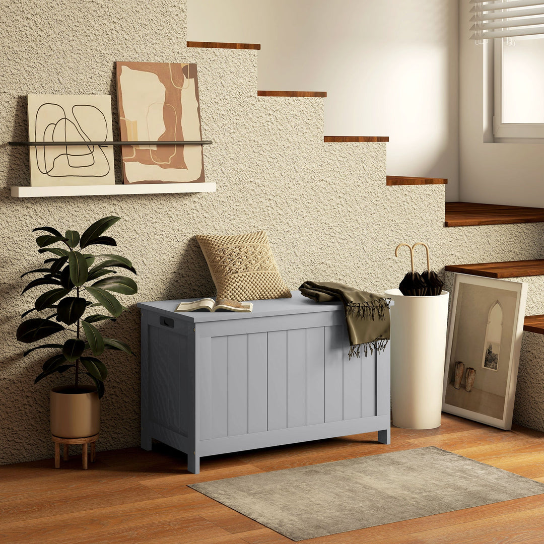 Storage Chest, Modern Storage Trunk with 2 Safety Hinges and Cut-out Handles, Wooden Toy Box for Living Room, Entryway, 76 x 40 x 48 cm