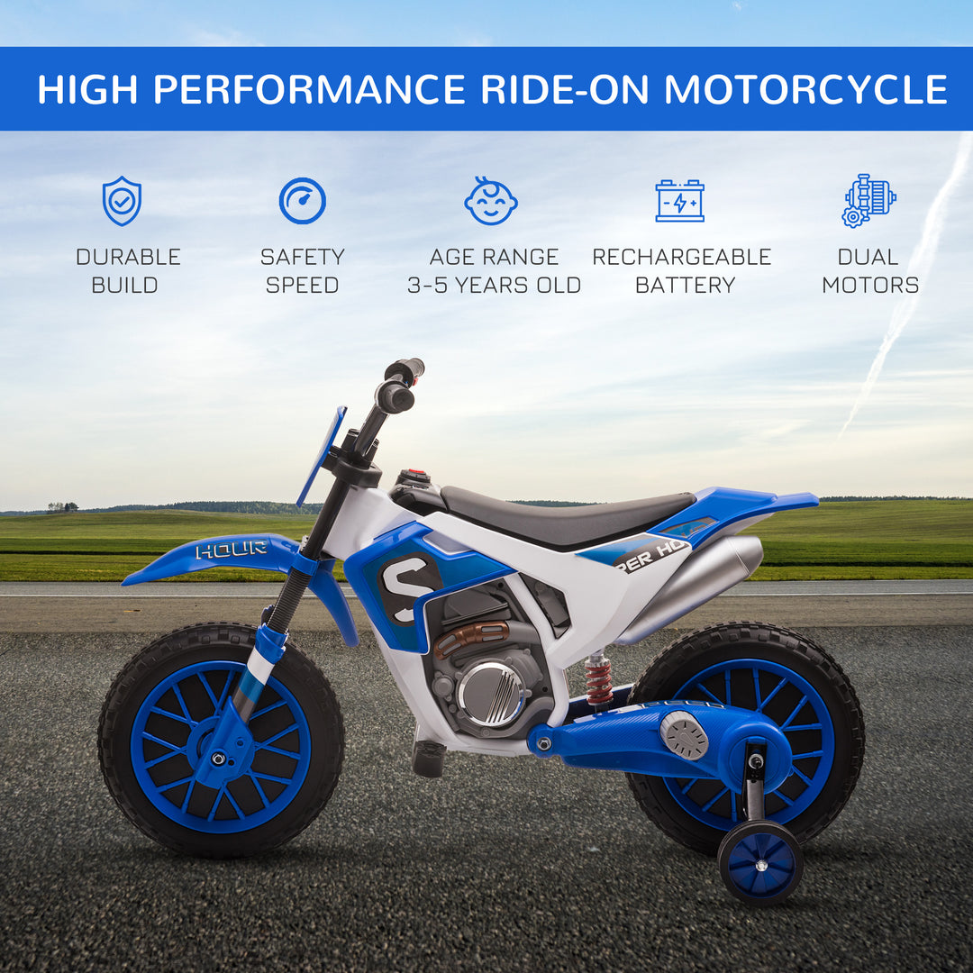 MCL 12V Kids Electric Motorcycle Ride-On, with Training Wheels, for Ages 3-6 Years - Blue