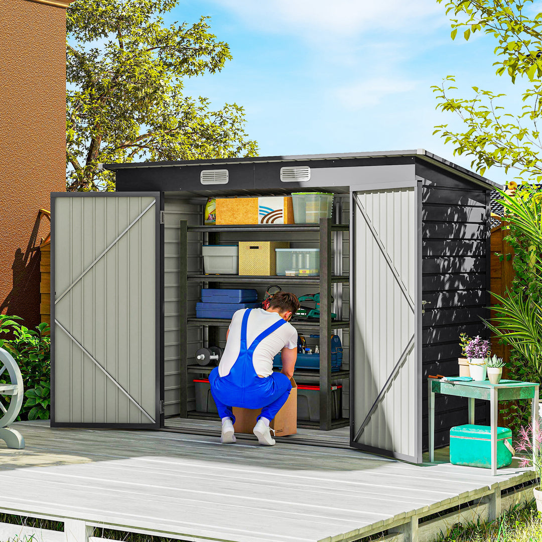 3.7 x 7.9ft Galvanised Steel Shed, with Latched Door and Padlock - Grey