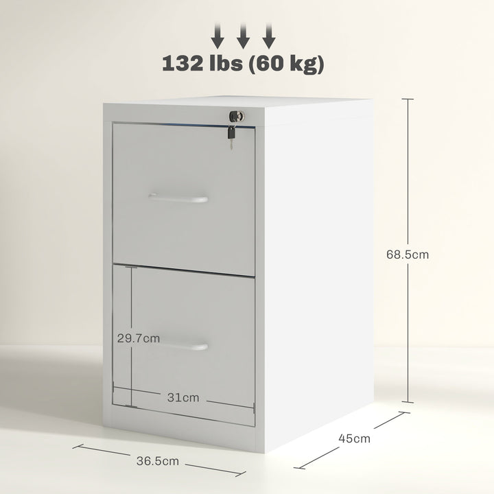 HOMCOM Two-Drawer Modern Steel Filing Cabinet - White