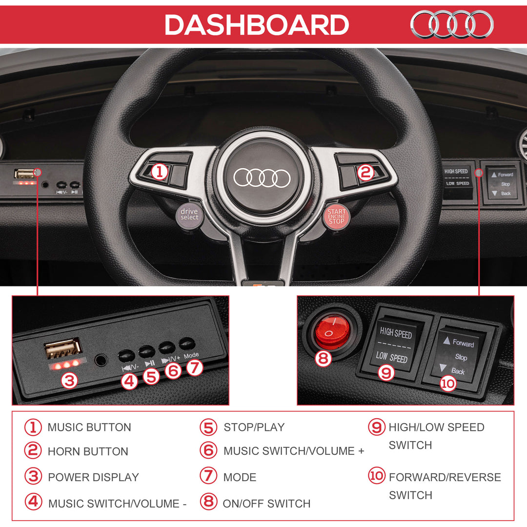 Kids Licensed Audi TT Ride-On Car 12V Battery w/ Remote Suspension Headlights and MP3 Player 2.5-5km/h Black