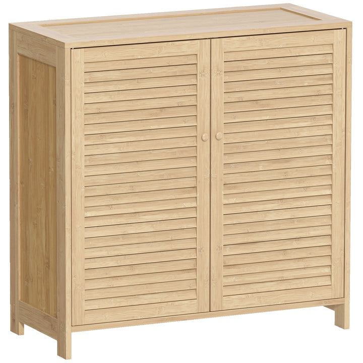 Bamboo Shoe Cabinet with Louvered Doors, 14 Pairs Shoe Storage Cabinet