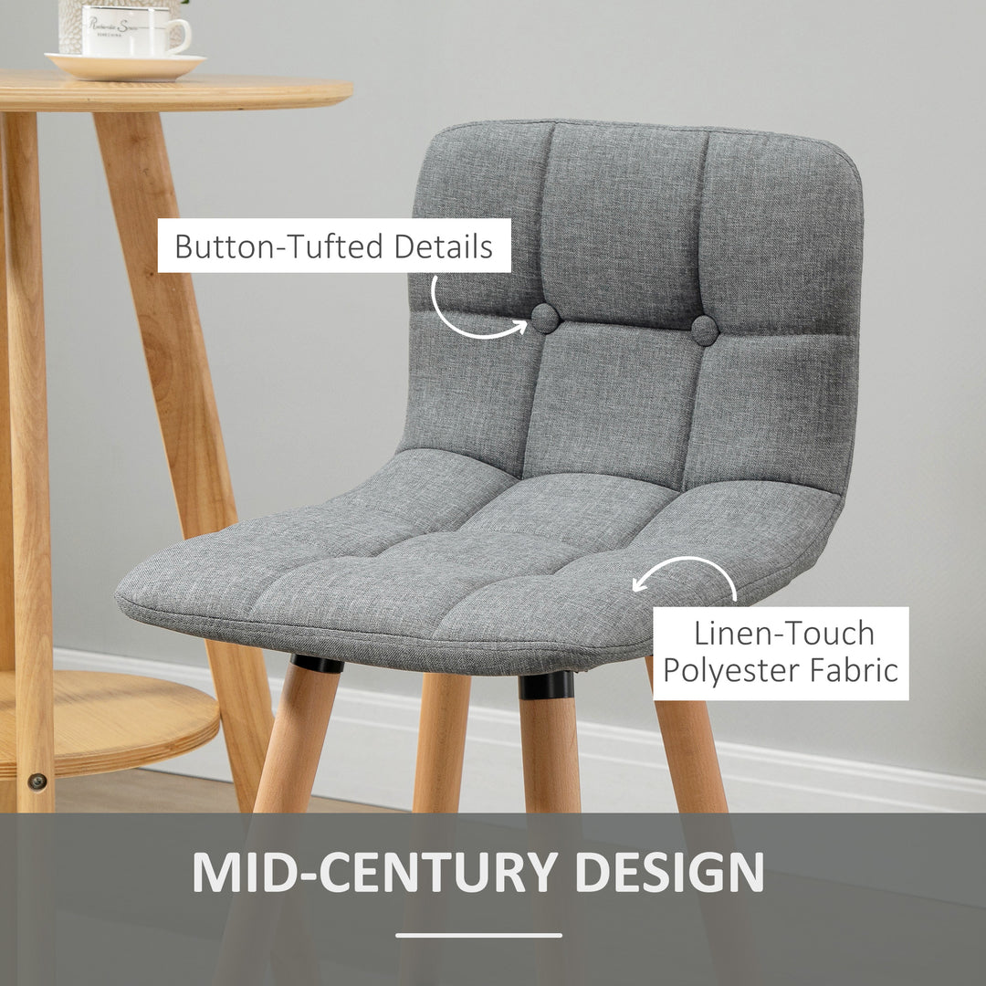 MCL Breakfast Bar Stool Set of 2 Armless Button-Tufted Counter Height Bar Chairs with Wood Legs & Footrest, Grey