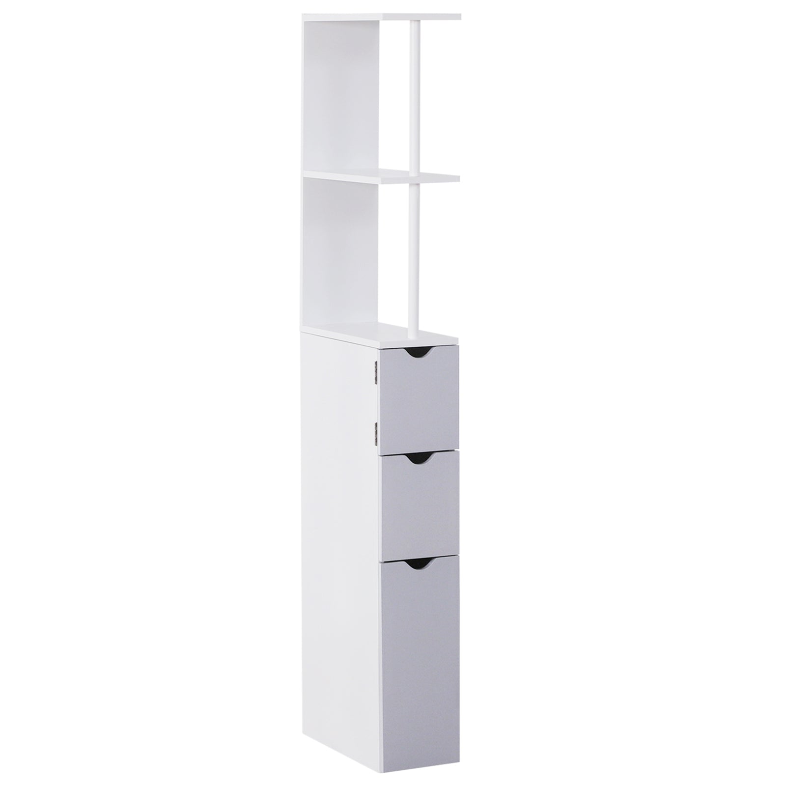 Tall Bathroom Cabinet, Freestanding Bathroom Storage Cabinet with 2-Tier Shelf and Drawers, Narrow Cupboard Storage Unit, White, Grey