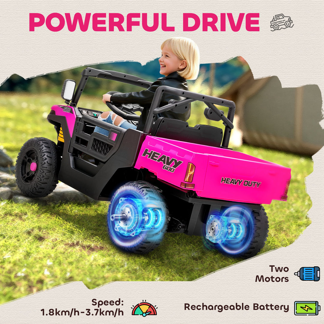 Kids Ride on Car, 12V Electric Kids UTV with Electric Dump Bed, 4-Wheel Suspension for 3-8 Years