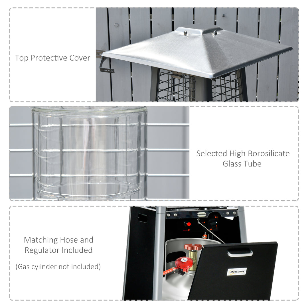 11.2KW Outdoor Patio Gas Heater Freestanding Pyramid Propane Heater Garden Tower Heater with Wheels, Dust Cover, Regulator and Hose, Black, 50 x 50 x 225cm