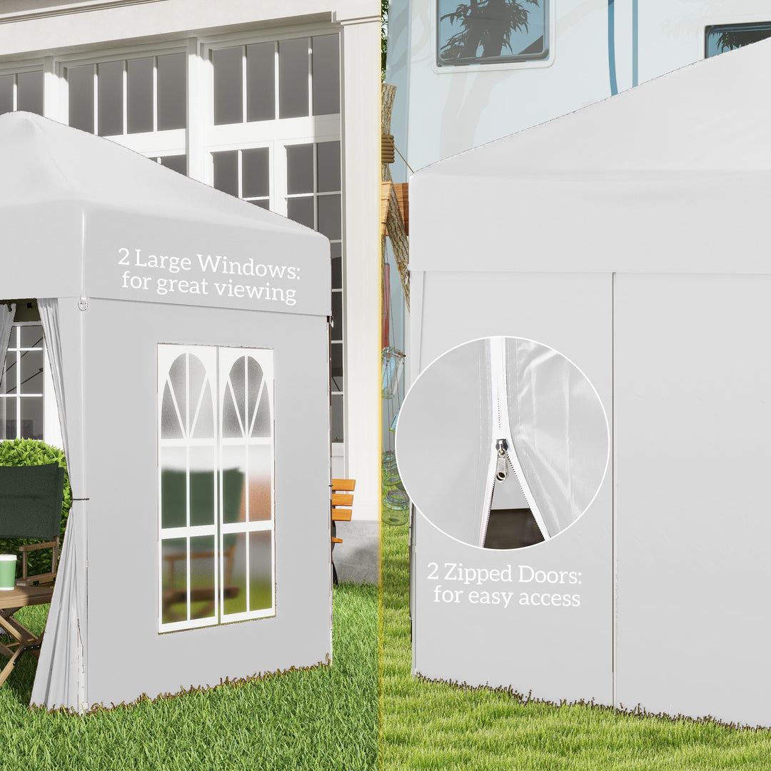 2 x 2 m Garden Pop Up Gazebo, Wedding Party Tent Marquee, Water Resistant Awning Canopy with Sidewalls, Windows, Carry Bag, White
