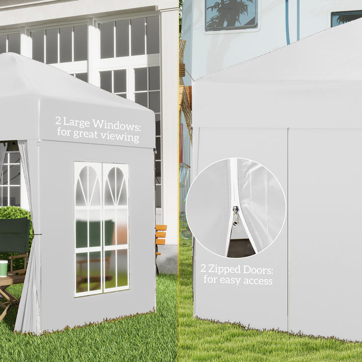 2 x 2 m Garden Pop Up Gazebo, Wedding Party Tent Marquee, Water Resistant Awning Canopy with Sidewalls, Windows, Carry Bag, White