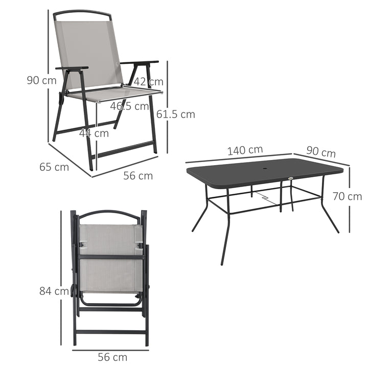 Seven-Piece Garden Dining Set, with Glass-Top Table and Folding Chairs - Grey