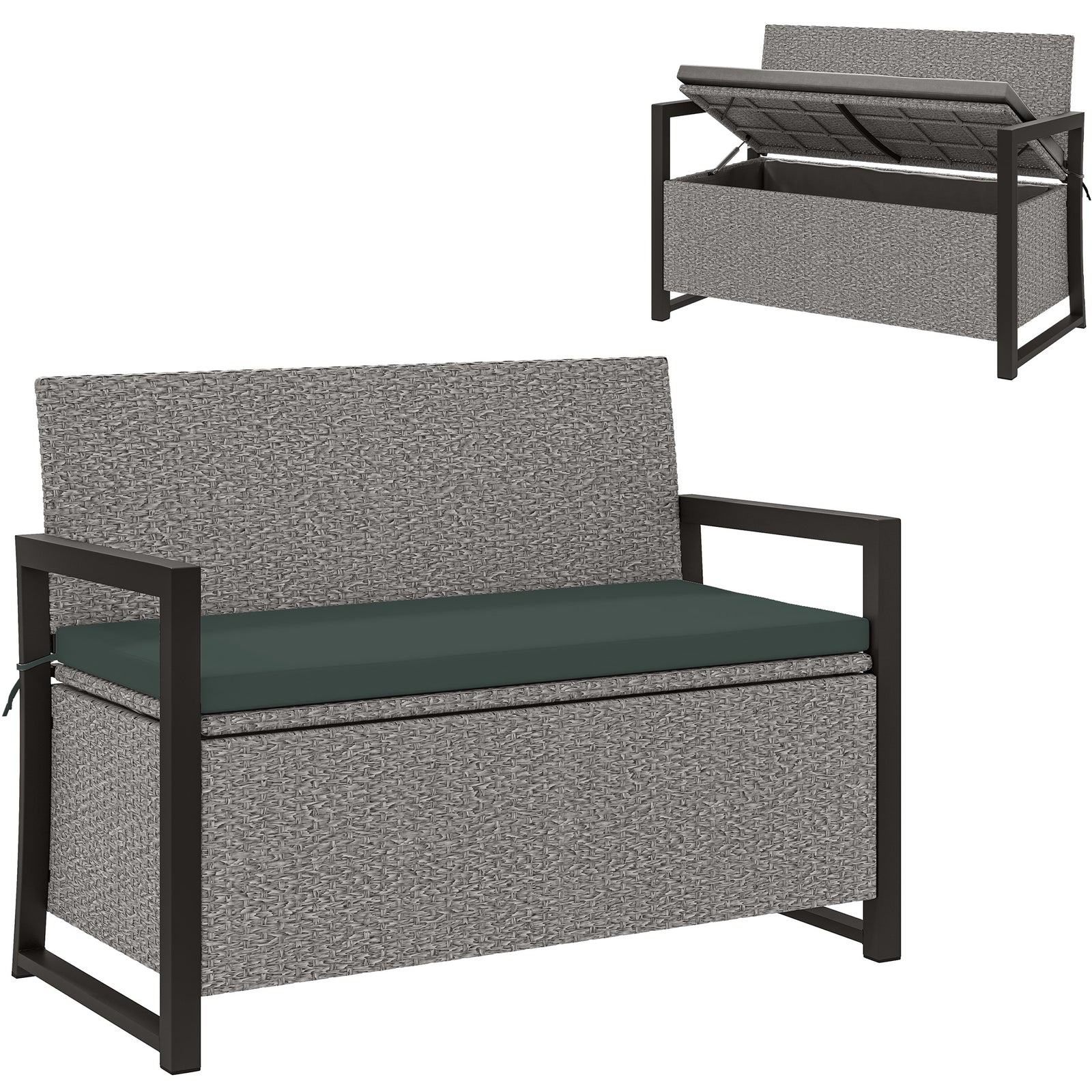 151.5L Storage Garden Bench, with Cushion - Grey