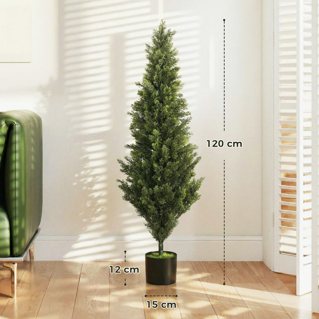 Set of 2 Decorative Artificial Plants Cypress in Weighted Pot, Fake Pl