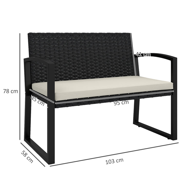 Two-Seater Rattan Garden Bench - Beige/Black