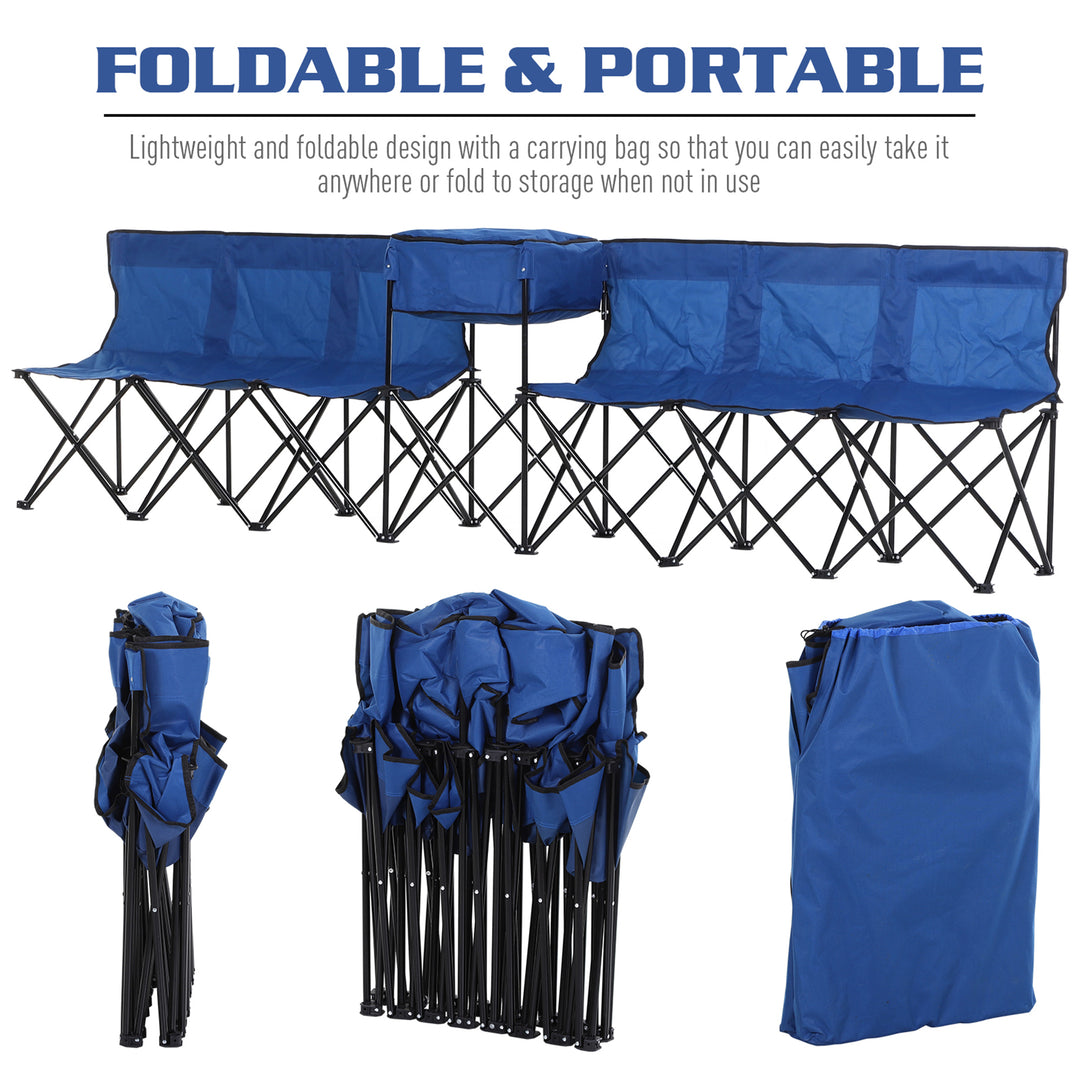 6 Seat Folding Sports Bench Portable Sports Team Bench Spectator Chair with Cooler Bag and Carrying Bag for Outdoor Picnic Camping - Blue
