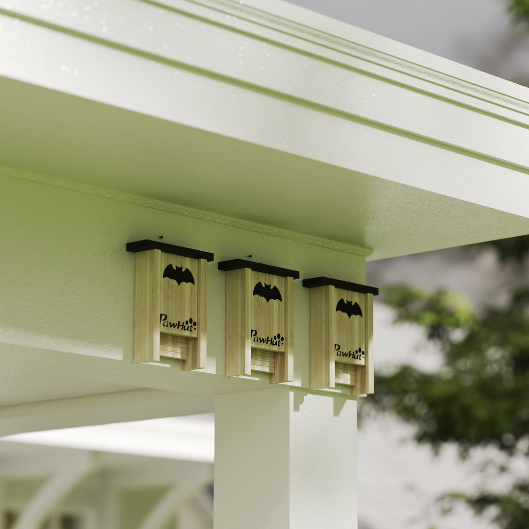 3PCs Wooden Bat Boxes, Bat Houses Designed to Attract Bats & Easy to Hang for Outdoor, Garden, Farm, 18 x 6 x 22.5 cm