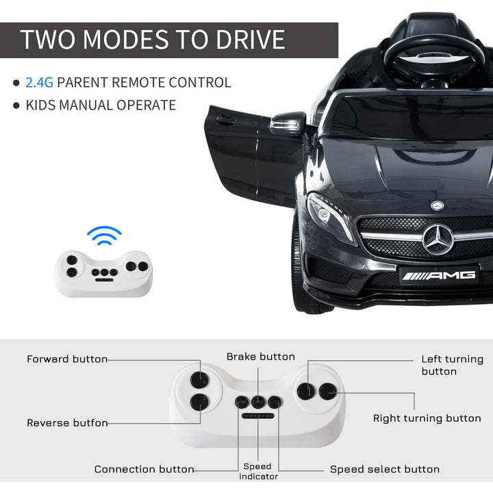 HOMCOM Kids Ride On Car Mercedes Benz GLA Licensed, 6V Battery Powered with Headlight, Music, Remote Control, High/Low Speed, Black | Aosom UK