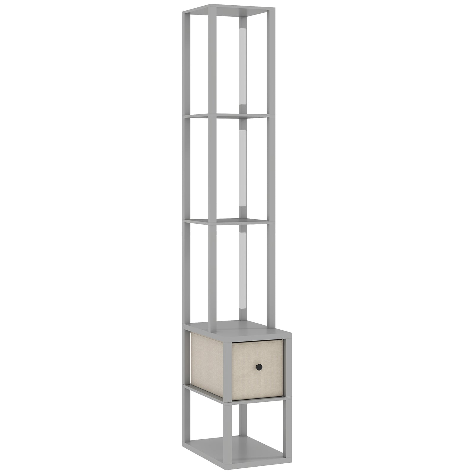 Floor Lamp with Shelves, LED Column Modern Standing Lamp with Fabric Drawer, Adjustable Brightness, Foot Switch for Living Room, Bedroom, Office, Grey