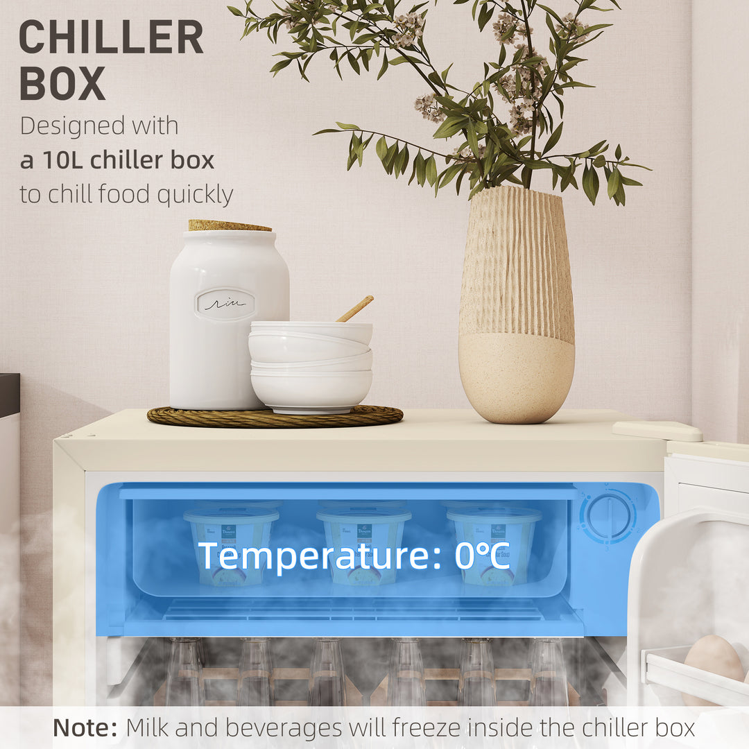 91 Litre Freestanding Under Counter Fridge Freezer, Small Fridge with Chiller Box, Adjustable Thermostat, 47.5cm Wide, Beige