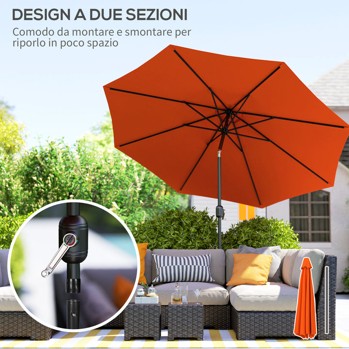 3 m Garden Parasol Umbrellas, Outdoor Sun Shade with 8 Ribs, Tilt and Crank Handle for Balcony, Bench, Garden, Orange