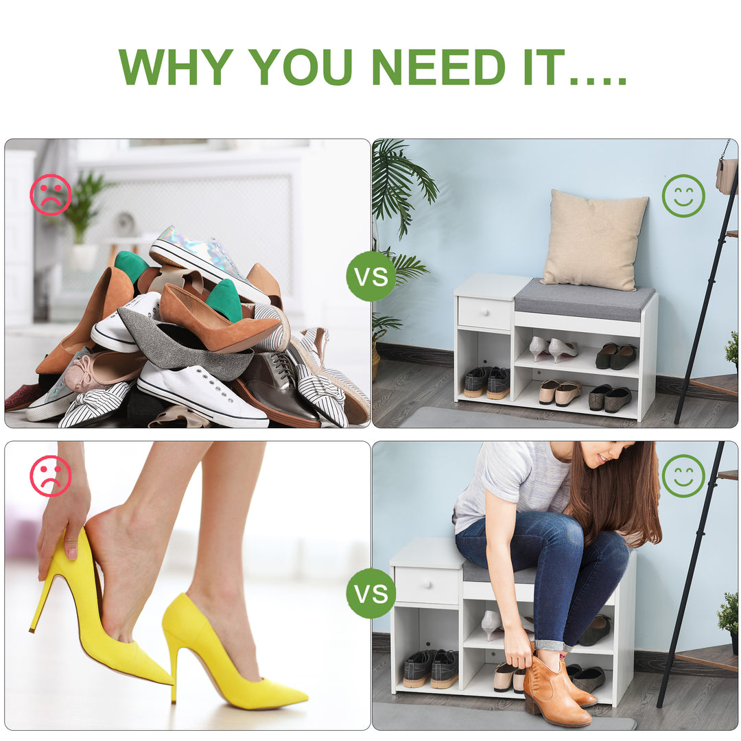 MCL Multi-Storage Shoe Bench w/ Drawer 3 Compartments Cushioned Home Organisation Furniture Tidy Boots Hallway Entryway White