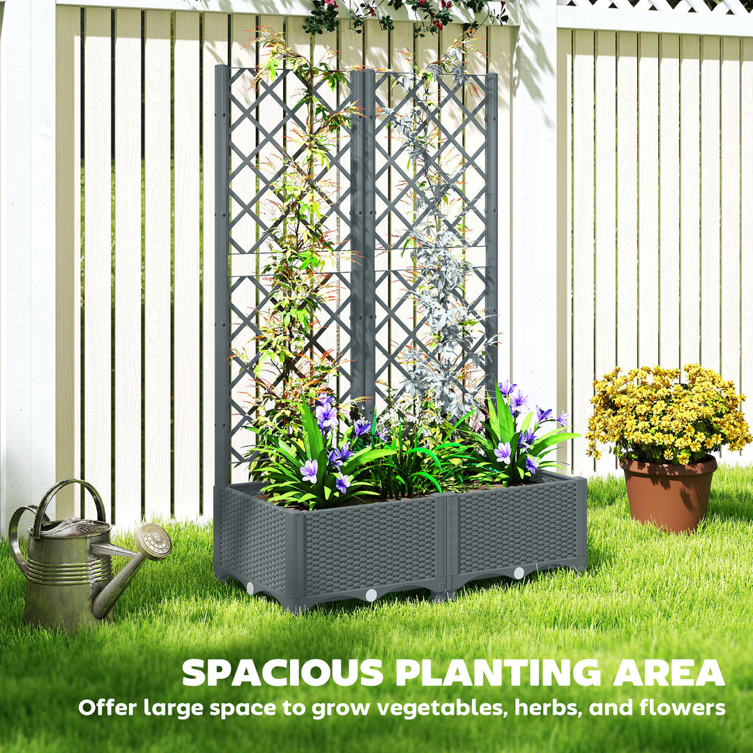 Raised Garden Bed with Trellis, Plastic Planter Box with Drainage Hole